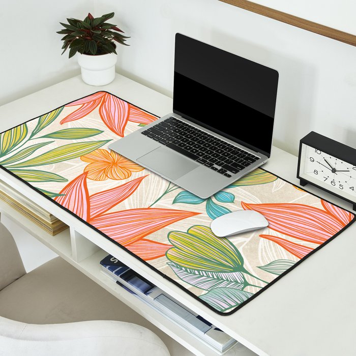 Exotic Tropical Flower Pattern Desk Mat Gallery Image 2