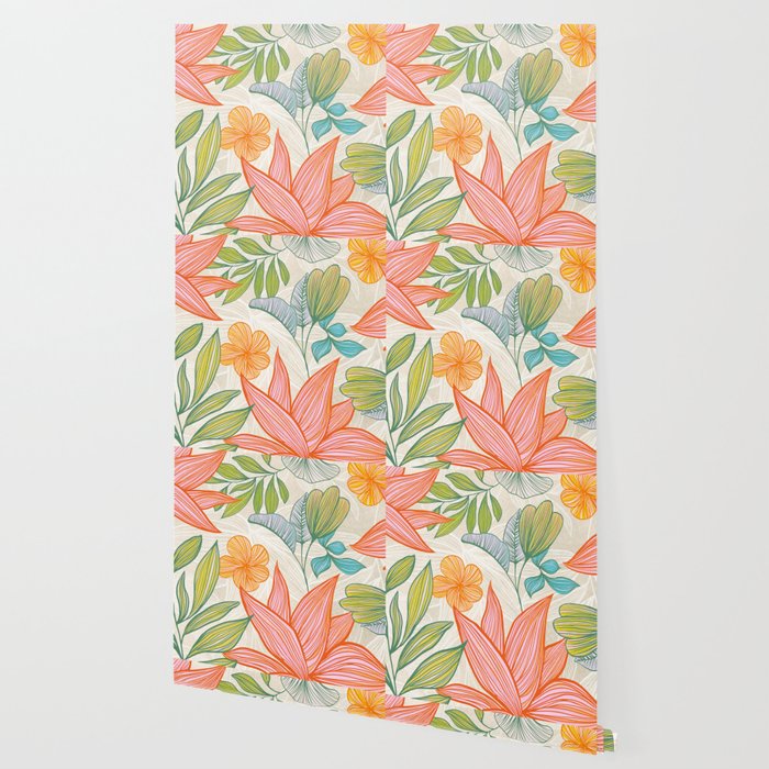 Exotic Tropical Flower Pattern Wallpaper Gallery Image 2