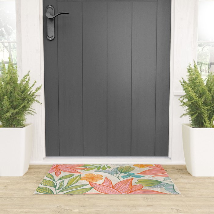 Exotic Tropical Flower Pattern Welcome Mat Gallery Image 3
