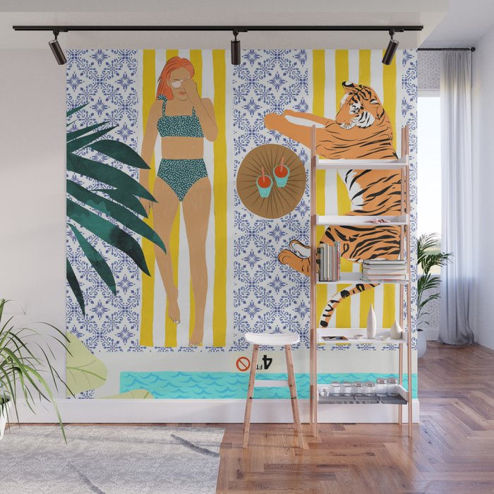 How To Vacay With Your Tiger, Human Animal Connection Illustration, Tropical Travel Morocco Painting Wall Mural Gallery Image 1