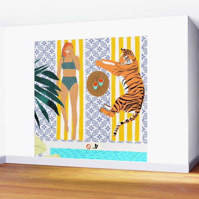 How To Vacay With Your Tiger, Human Animal Connection Illustration, Tropical Travel Morocco Painting Wall Mural Gallery Image 2