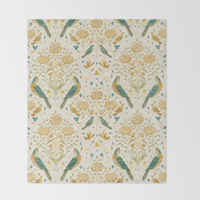 William Morris Vintage Seasons by May Melsetter Bird Blue Sea Glass Brick Pattern Throw Blanket Gallery Image 2