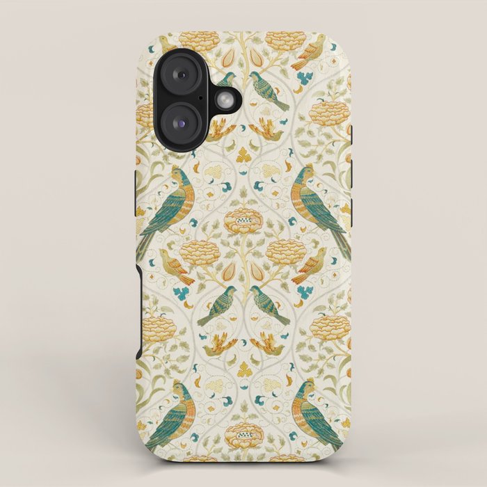 William Morris Vintage Seasons by May Melsetter Bird Blue Sea Glass Brick Pattern iPhone Case Gallery Image 1