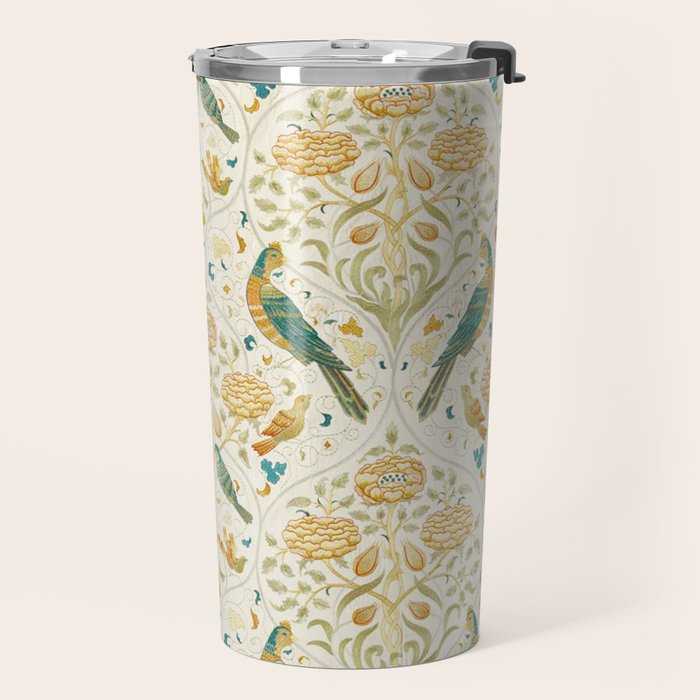William Morris Vintage Seasons by May Melsetter Bird Blue Sea Glass Brick Pattern Travel Mug Gallery Image 2