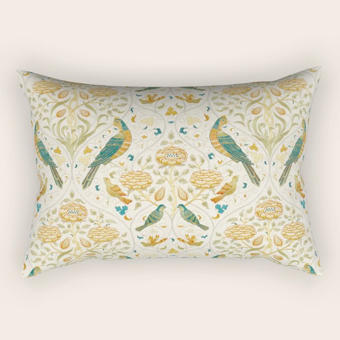 William Morris Vintage Seasons by May Melsetter Bird Blue Sea Glass Brick Pattern Rectangular Pillow Gallery Image 2