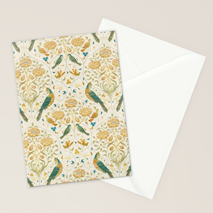 William Morris Vintage Seasons by May Melsetter Bird Blue Sea Glass Brick Pattern Stationery Card Gallery Image 2