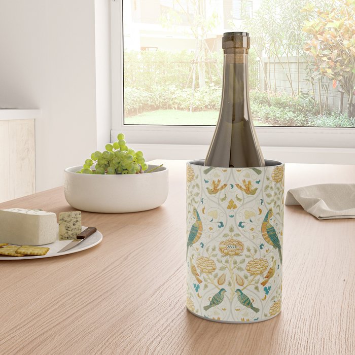 William Morris Vintage Seasons by May Melsetter Bird Blue Sea Glass Brick Pattern Wine Chiller Gallery Image 4