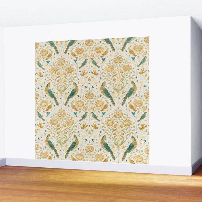 William Morris Vintage Seasons by May Melsetter Bird Blue Sea Glass Brick Pattern Wall Mural Gallery Image 2