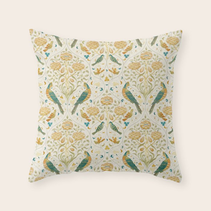 William Morris Vintage Seasons by May Melsetter Bird Blue Sea Glass Brick Pattern Throw Pillow Gallery Image 6