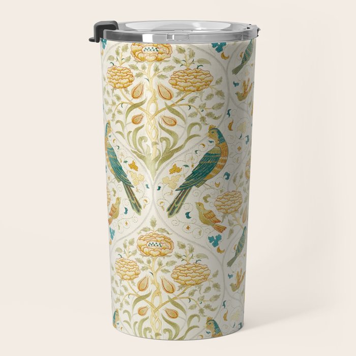 William Morris Vintage Seasons by May Melsetter Bird Blue Sea Glass Brick Pattern Travel Mug Gallery Image 3