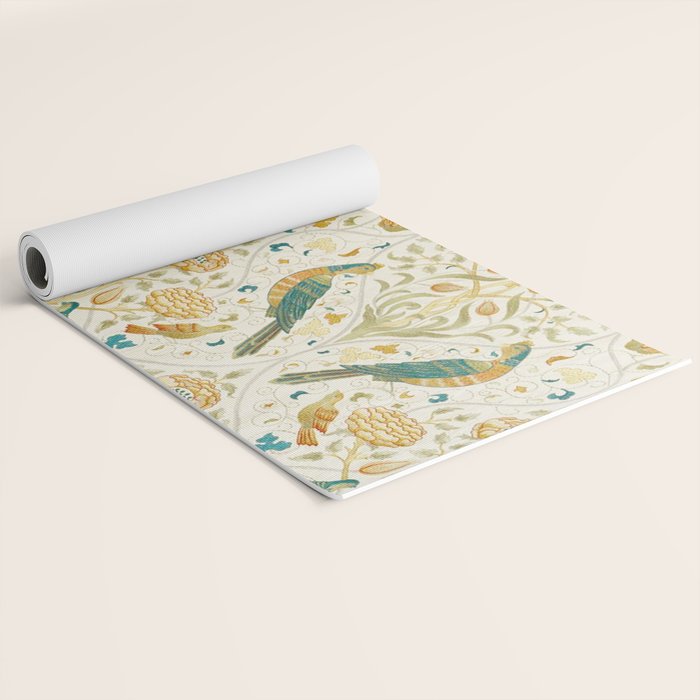 William Morris Vintage Seasons by May Melsetter Bird Blue Sea Glass Brick Pattern Yoga Mat Gallery Image 2