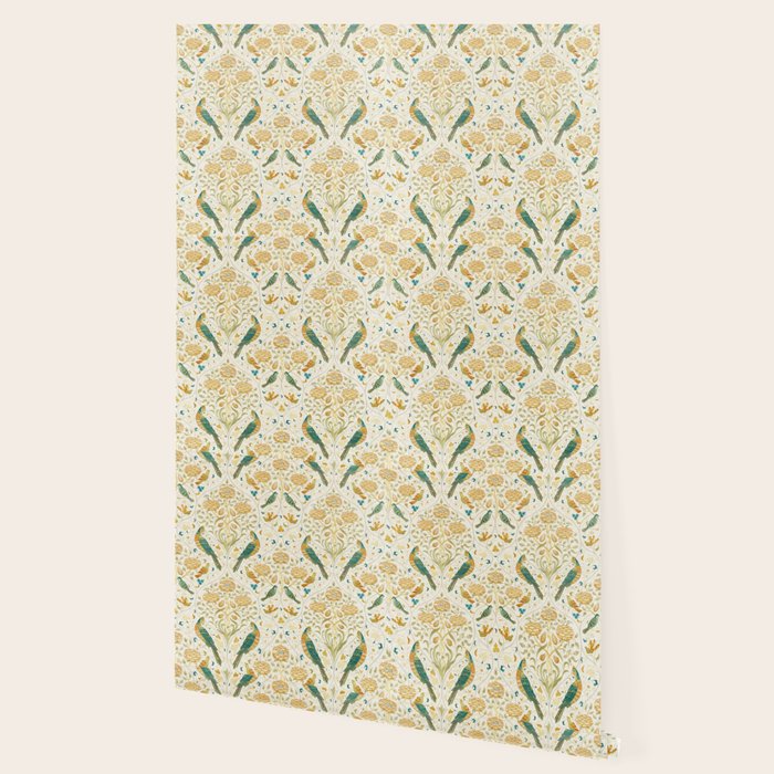 William Morris Vintage Seasons by May Melsetter Bird Blue Sea Glass Brick Pattern Wallpaper Gallery Image 2