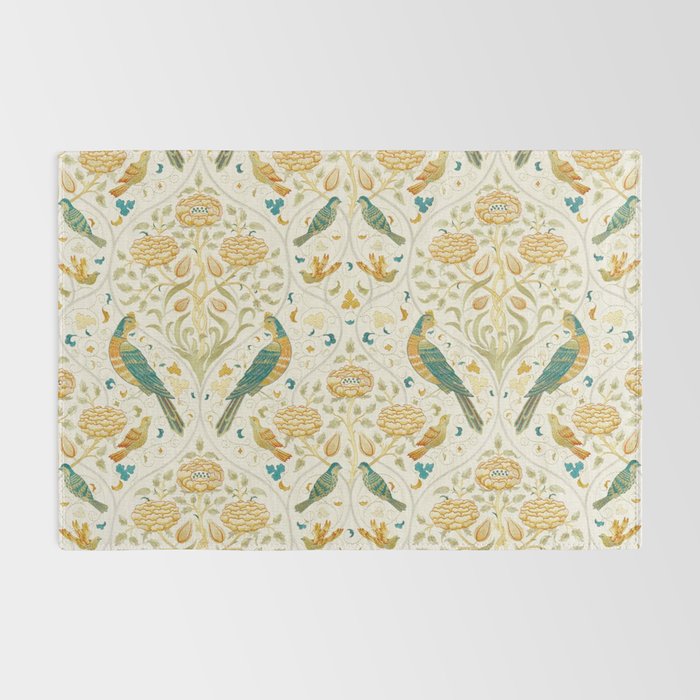 William Morris Vintage Seasons by May Melsetter Bird Blue Sea Glass Brick Pattern Rug Gallery Image 2