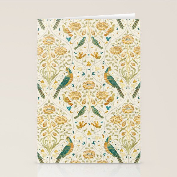 William Morris Vintage Seasons by May Melsetter Bird Blue Sea Glass Brick Pattern Stationery Card Gallery Image 2