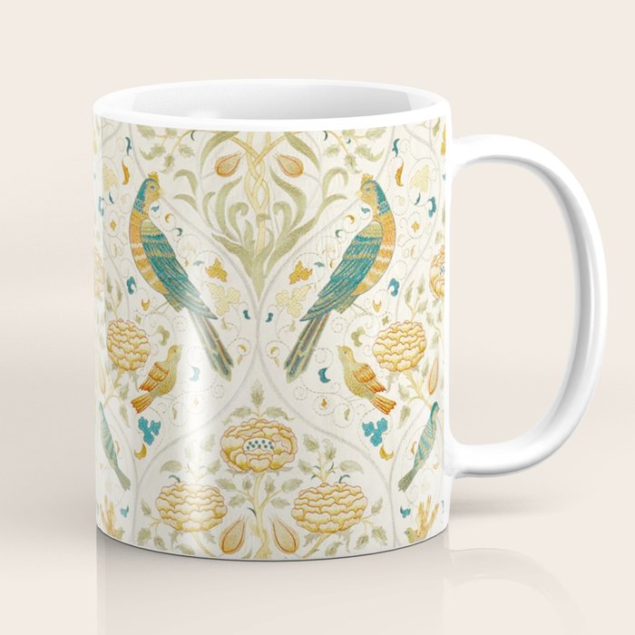 William Morris Vintage Seasons by May Melsetter Bird Blue Sea Glass Brick Pattern Coffee Mug Gallery Image 1