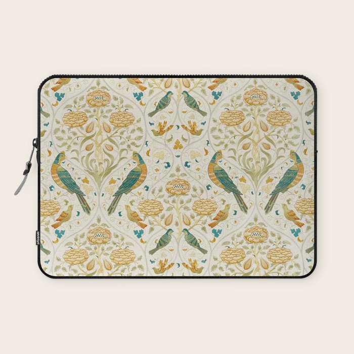 William Morris Vintage Seasons by May Melsetter Bird Blue Sea Glass Brick Pattern Laptop Sleeve Gallery Image 1