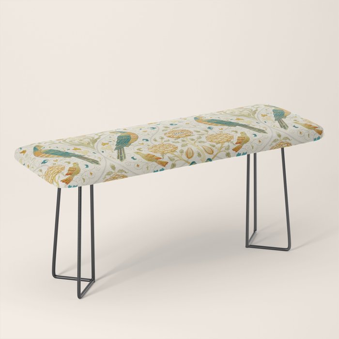William Morris Vintage Seasons by May Melsetter Bird Blue Sea Glass Brick Pattern Bench Gallery Image 1