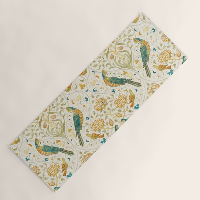 William Morris Vintage Seasons by May Melsetter Bird Blue Sea Glass Brick Pattern Yoga Mat Gallery Image 1