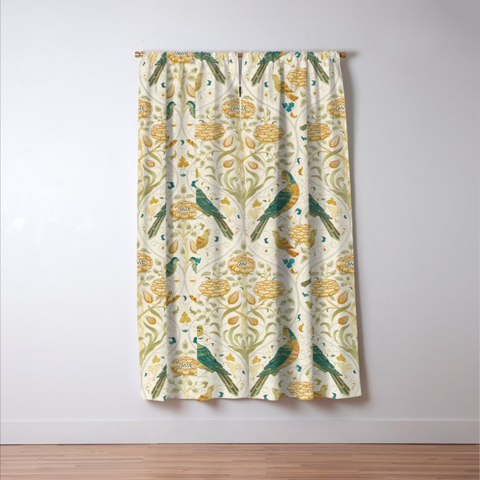 William Morris Vintage Seasons by May Melsetter Bird Blue Sea Glass Brick Pattern Window Curtain Gallery Image 3