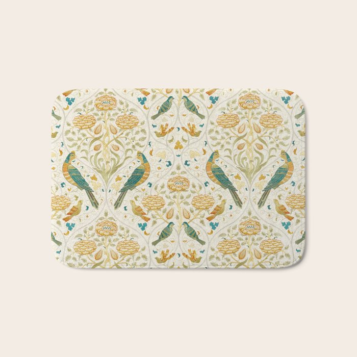 William Morris Vintage Seasons by May Melsetter Bird Blue Sea Glass Brick Pattern Bath Mat Gallery Image 1