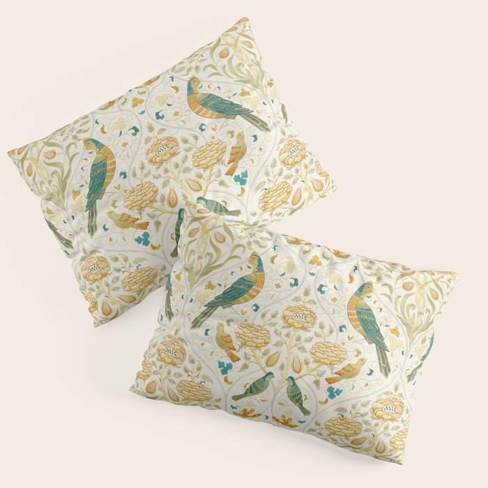William Morris Vintage Seasons by May Melsetter Bird Blue Sea Glass Brick Pattern Pillow Sham Gallery Image 3