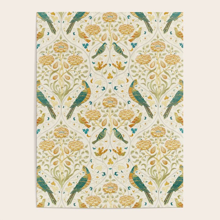 William Morris Vintage Seasons by May Melsetter Bird Blue Sea Glass Brick Pattern Poster Gallery Image 4