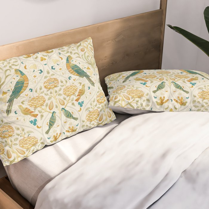 William Morris Vintage Seasons by May Melsetter Bird Blue Sea Glass Brick Pattern Pillow Sham Gallery Image 2