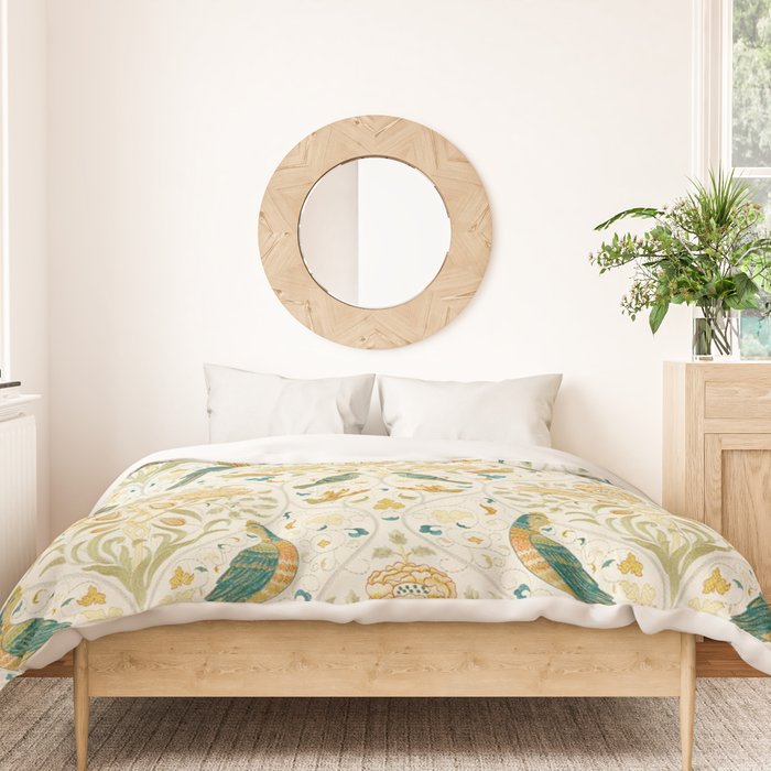 William Morris Vintage Seasons by May Melsetter Bird Blue Sea Glass Brick Pattern Duvet Cover Gallery Image 3