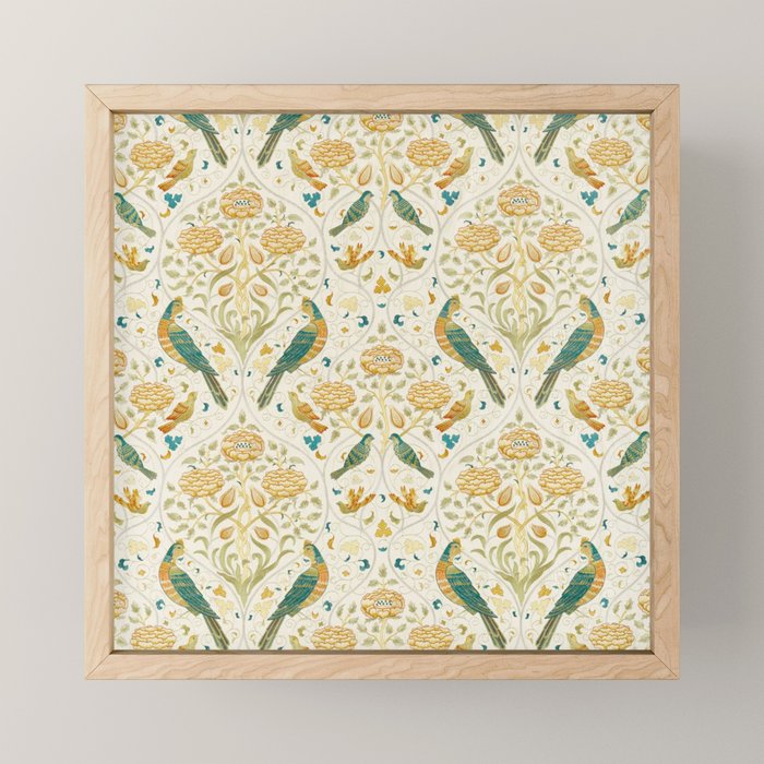 William Morris Vintage Seasons by May Melsetter Bird Blue Sea Glass Brick Pattern Mini Art Print Gallery Image 1