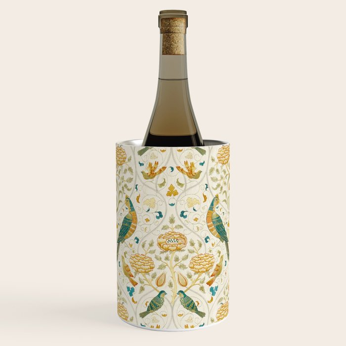 William Morris Vintage Seasons by May Melsetter Bird Blue Sea Glass Brick Pattern Wine Chiller Gallery Image 1