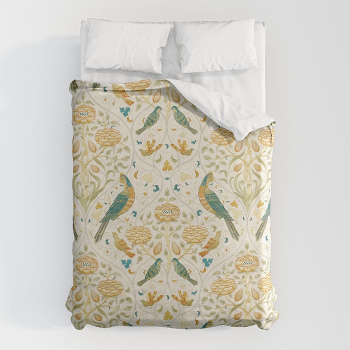 William Morris Vintage Seasons by May Melsetter Bird Blue Sea Glass Brick Pattern Duvet Cover Gallery Image 6