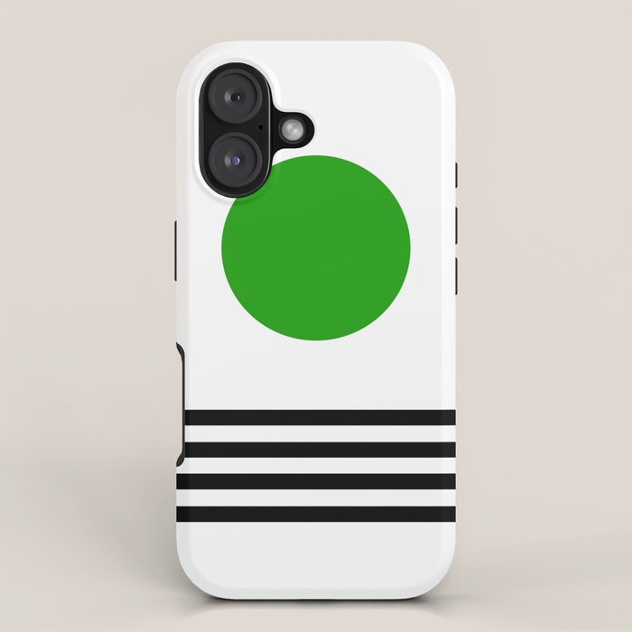 Mid-century Modern Lime Green Minimalist Sunset Over Striped Waves iPhone Case Gallery Image 1
