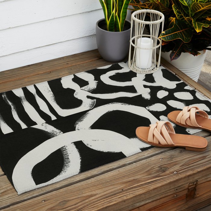 Black & White Abstract Collage #1 Outdoor Rug Gallery Image 2