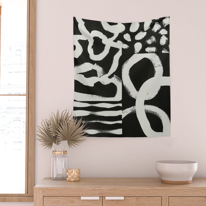 Black & White Abstract Collage #1 Wall Tapestry Gallery Image 2