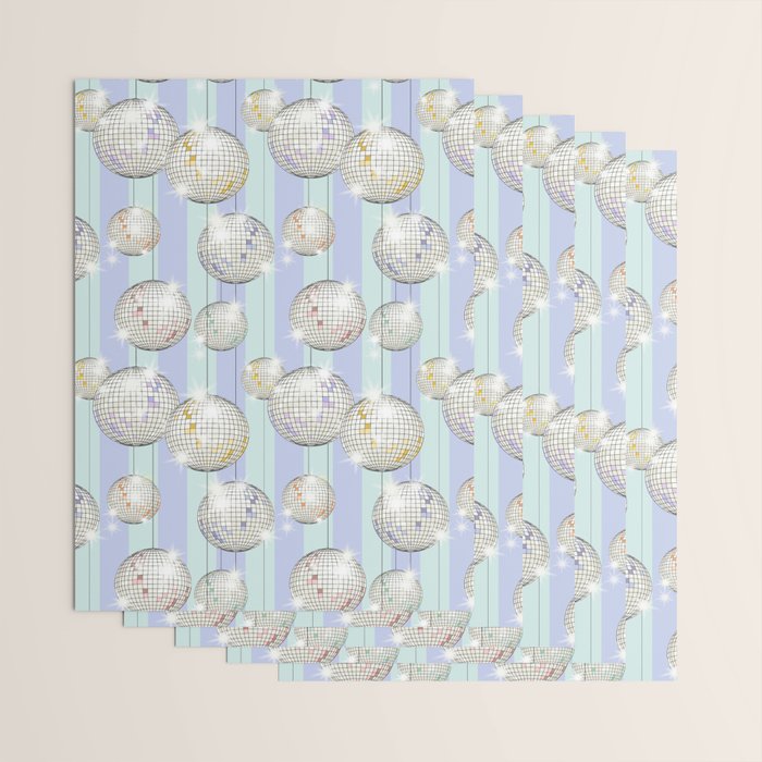 Striped Party Disco Ball Mint Wrapping Paper Gallery Image 3