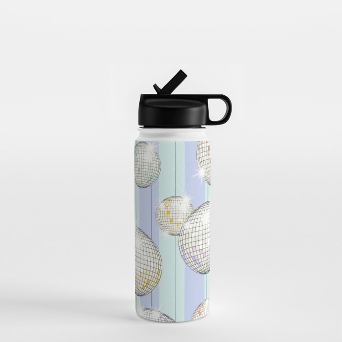 Striped Party Disco Ball Mint Water Bottle Gallery Image 1
