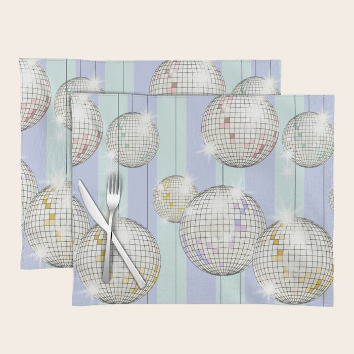 Striped Party Disco Ball Mint Placemat Gallery Image 1