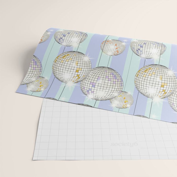 Striped Party Disco Ball Mint Wrapping Paper Gallery Image 2
