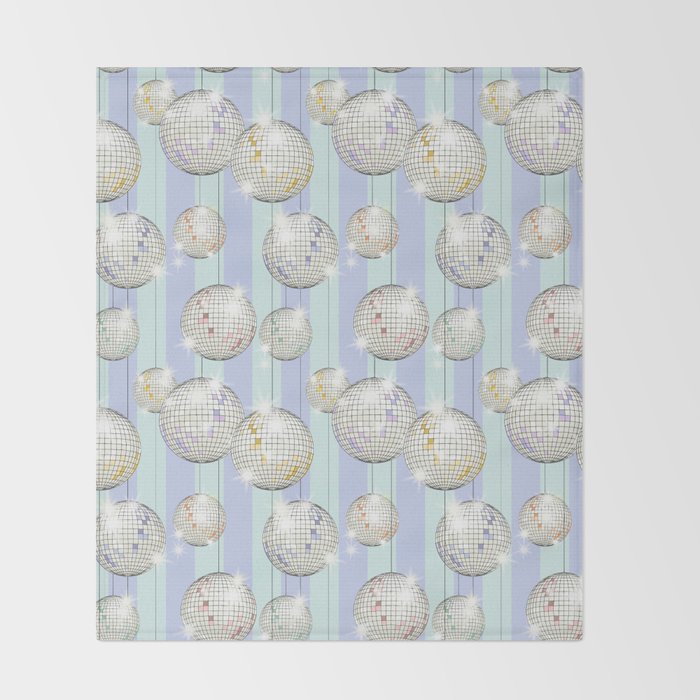 Striped Party Disco Ball Mint Throw Blanket Gallery Image 2