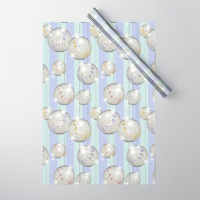 Striped Party Disco Ball Mint Wrapping Paper Gallery Image 1