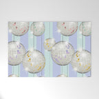 Striped Party Disco Ball Mint Welcome Mat Gallery Image 1