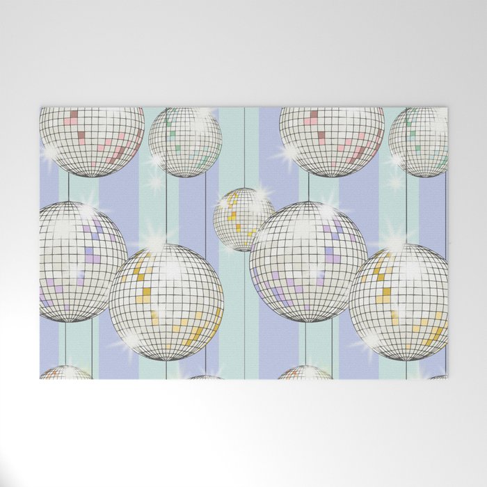 Striped Party Disco Ball Mint Welcome Mat Gallery Image 1