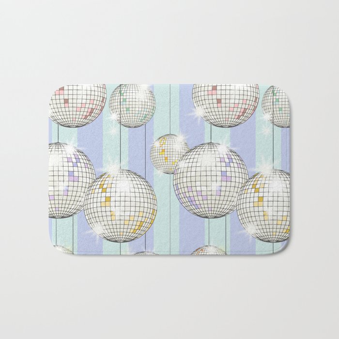 Striped Party Disco Ball Mint Bath Mat Gallery Image 1
