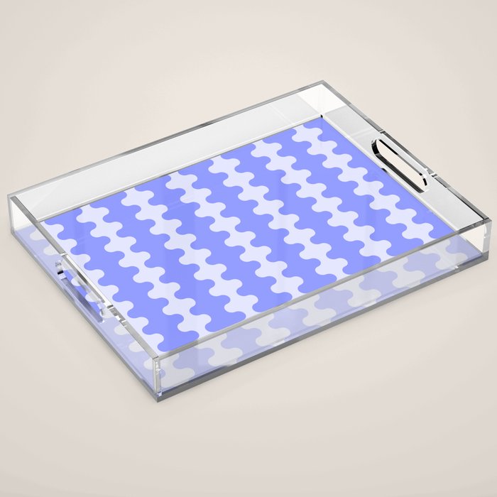 Modern Retro Wavy Ogee A-Go-Go Pop Stripes in Periwinkle Acrylic Tray Gallery Image 1