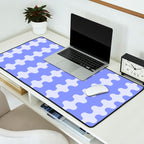 Modern Retro Wavy Ogee A-Go-Go Pop Stripes in Periwinkle Desk Mat Gallery Image 2