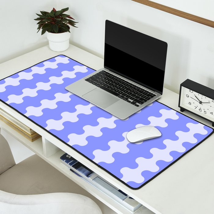 Modern Retro Wavy Ogee A-Go-Go Pop Stripes in Periwinkle Desk Mat Gallery Image 2