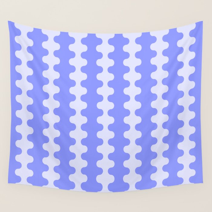 Modern Retro Wavy Ogee A-Go-Go Pop Stripes in Periwinkle Wall Tapestry Gallery Image 4