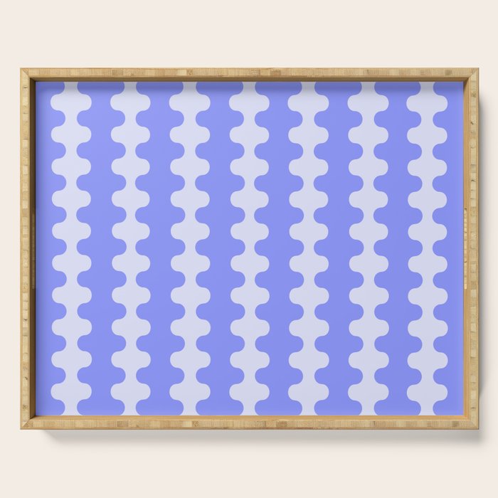 Modern Retro Wavy Ogee A-Go-Go Pop Stripes in Periwinkle Serving Tray Gallery Image 1