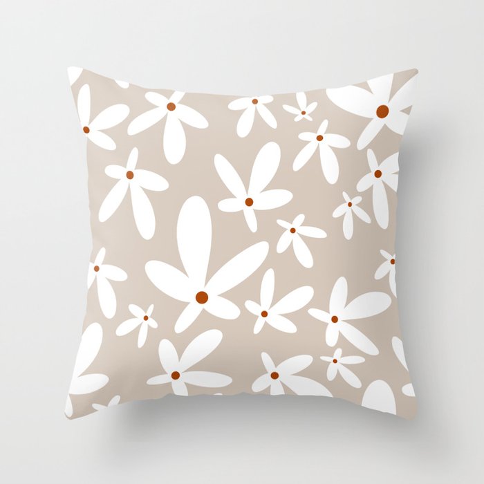 Quirky Florals in Beige, Terracotta and White Throw Pillow Gallery Image 1