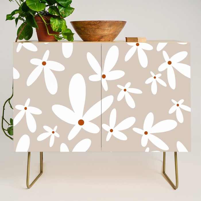 Quirky Florals in Beige, Terracotta and White Credenza Gallery Image 1